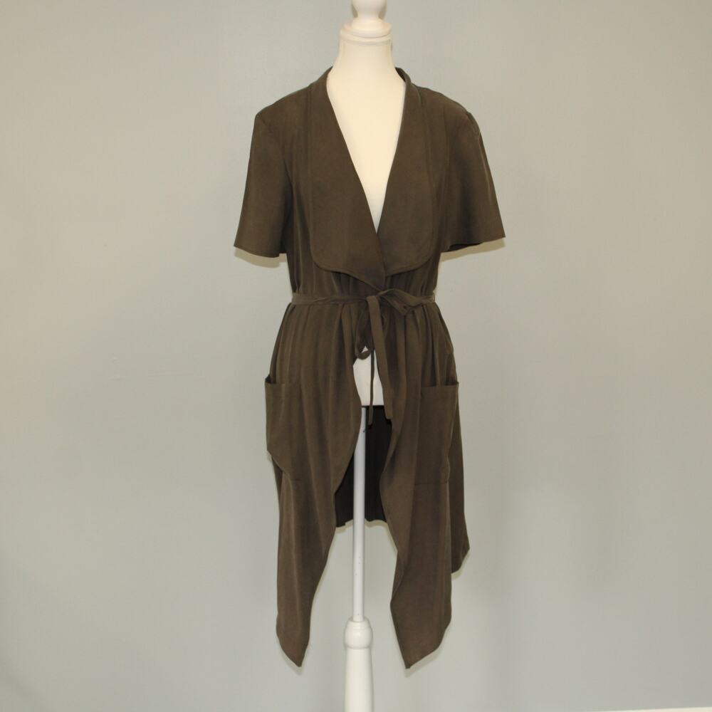 BCBGeneration Duster Coffee Bean Large Short Sleeves Slit back Tie waist NWT